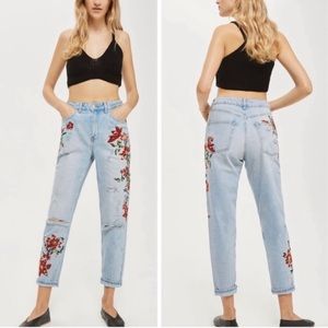 Topshop Moro Mom Jeans Floral Embroidery size 28